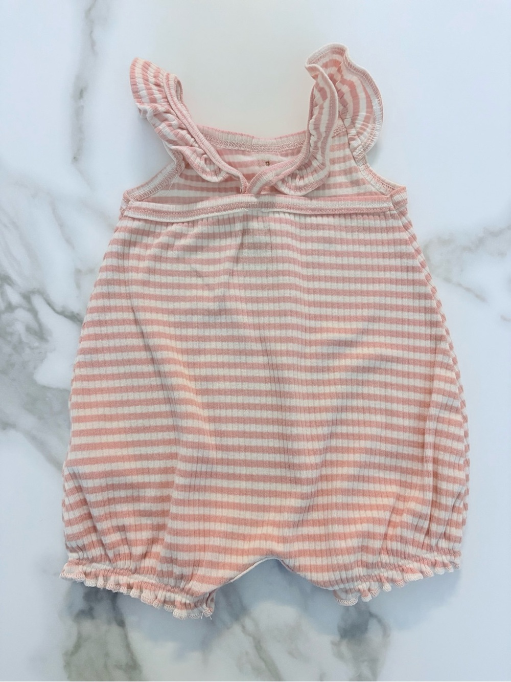 2 Baby Ruffle Strap Rompers - Light Blue & Pink Stripe - Picture 5 of 5